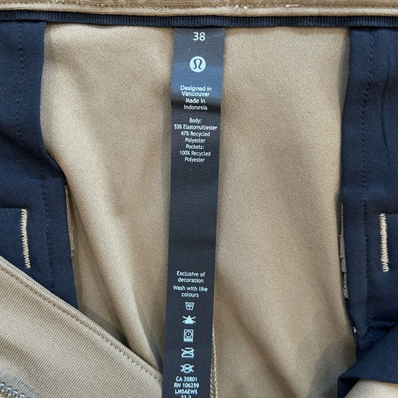 Lululemon men’s Commission Pants 38” x 30” Artifact tan brown travel golf active - Picture 11 of 11